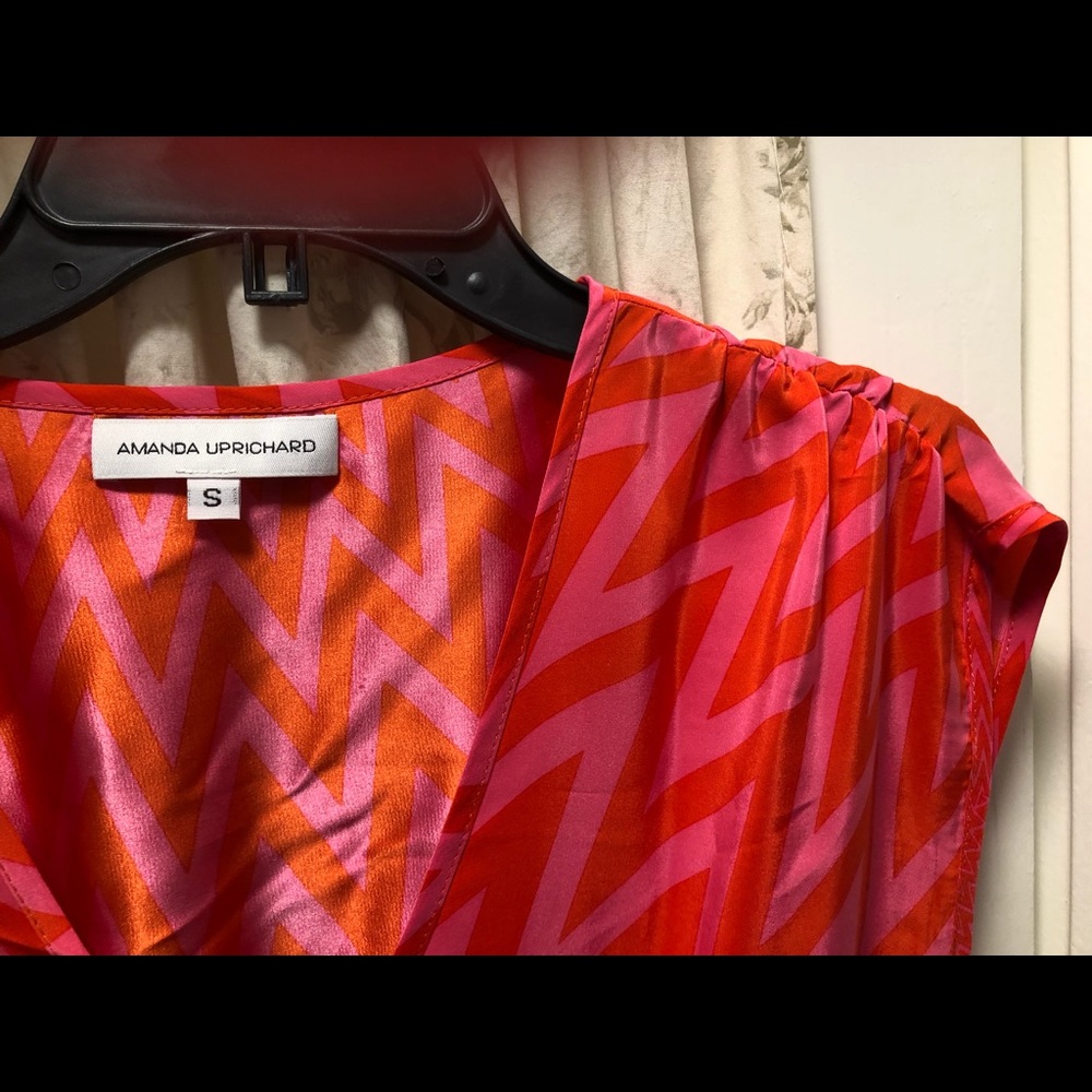 Hot pink and orange print silk dress